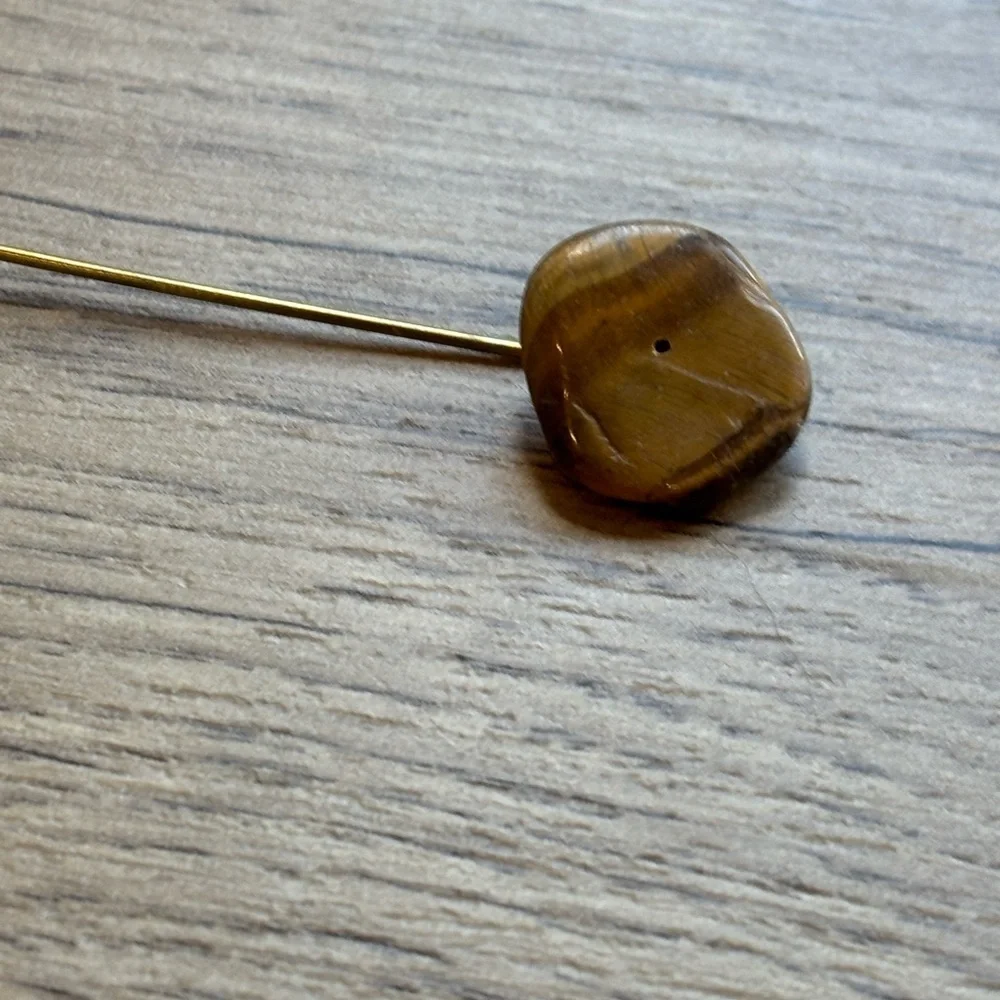 vintage stick pin (also known as a tie pin) tiger's eye gemstone